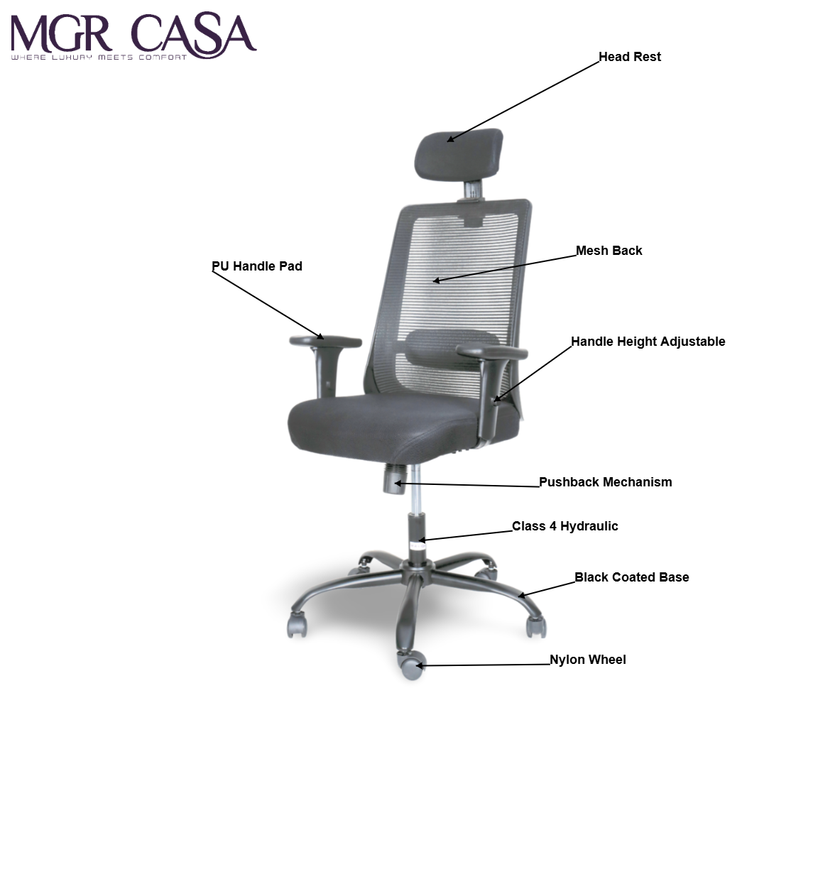 MGR HILITE BLACK HIGH BACK MESH OFFICE CHAIR