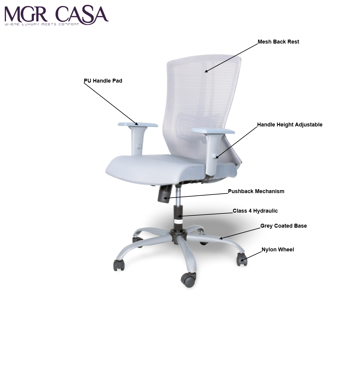 MGR EAFFILE GREY MID-BACK MESH OFFICE CHAIR