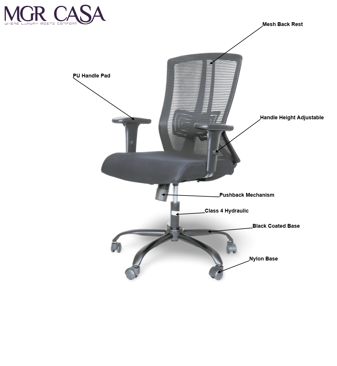 MGR EAFFILE BLACK MID-BACK MESH OFFICE CHAIR