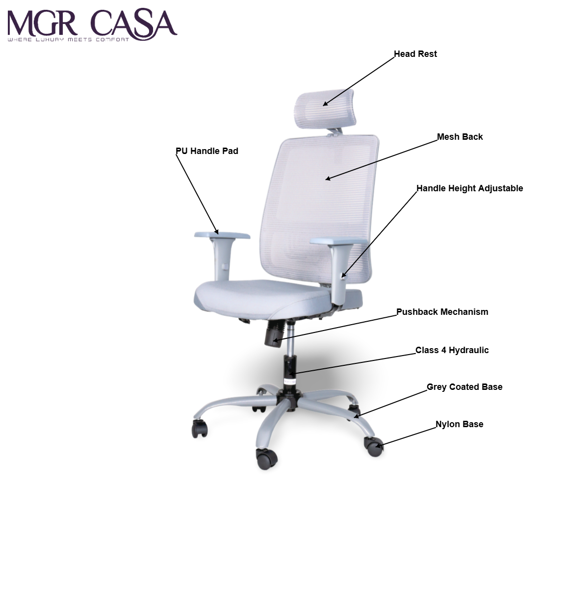 MGR RIO GREY HIGH BACK MESH OFFICE CHAIR