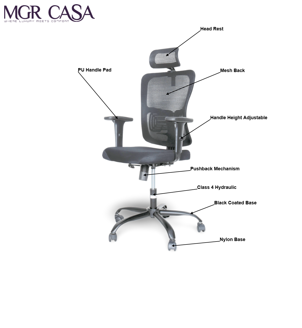 MGR VENTO BLACK HIGH BACK MESH OFFICE CHAIR