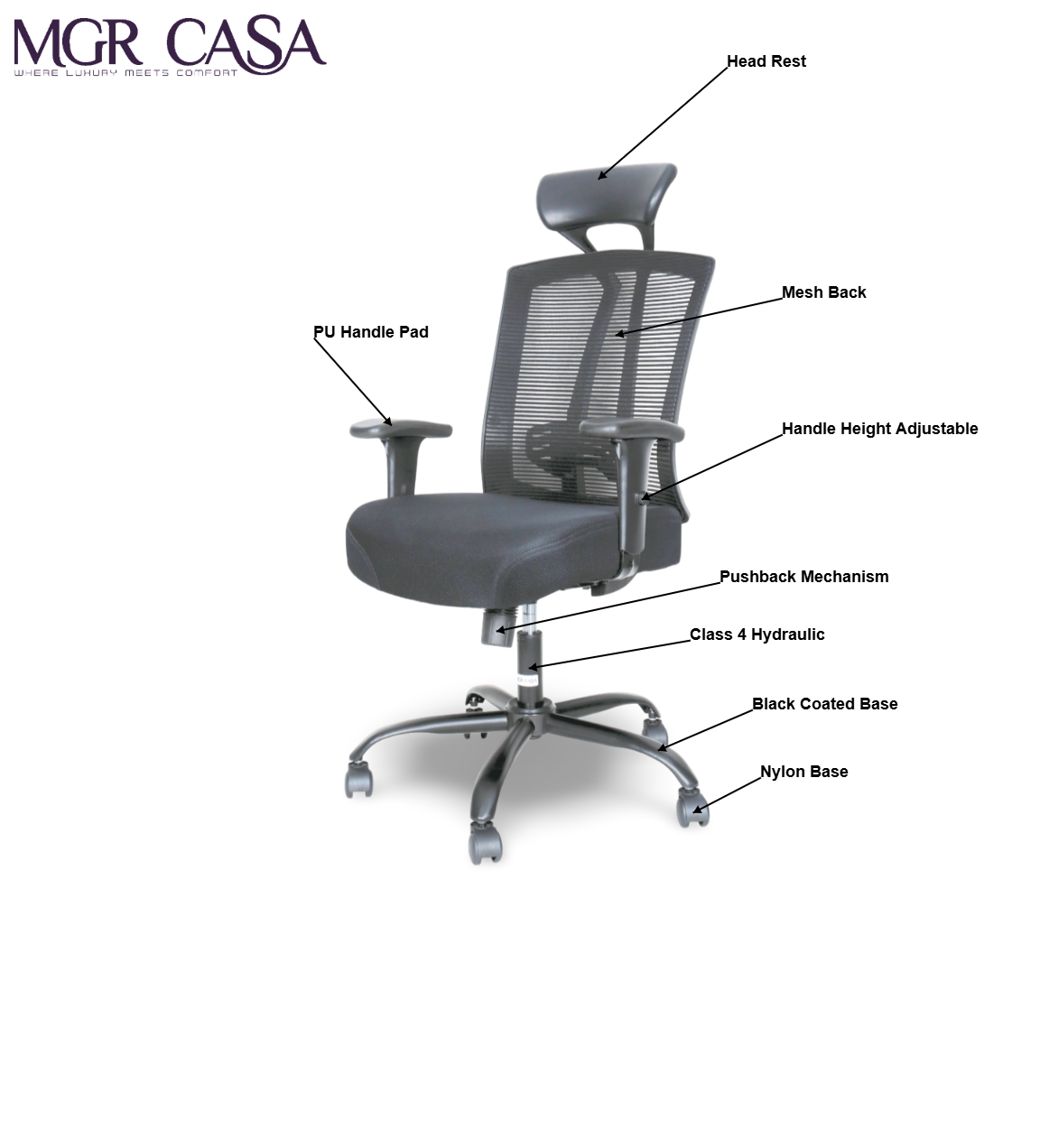 MGR VIBE BLACK HIGH BACK MESH OFFICE CHAIR