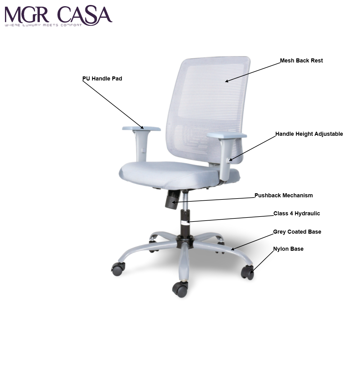 MGR RIO GREY MID-BACK MESH OFFICE CHAIR