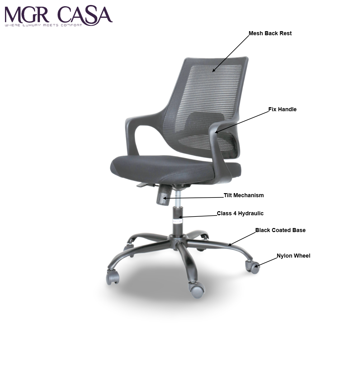 MGR MONO BLACK MID-BACK MESH OFFICE CHAIR