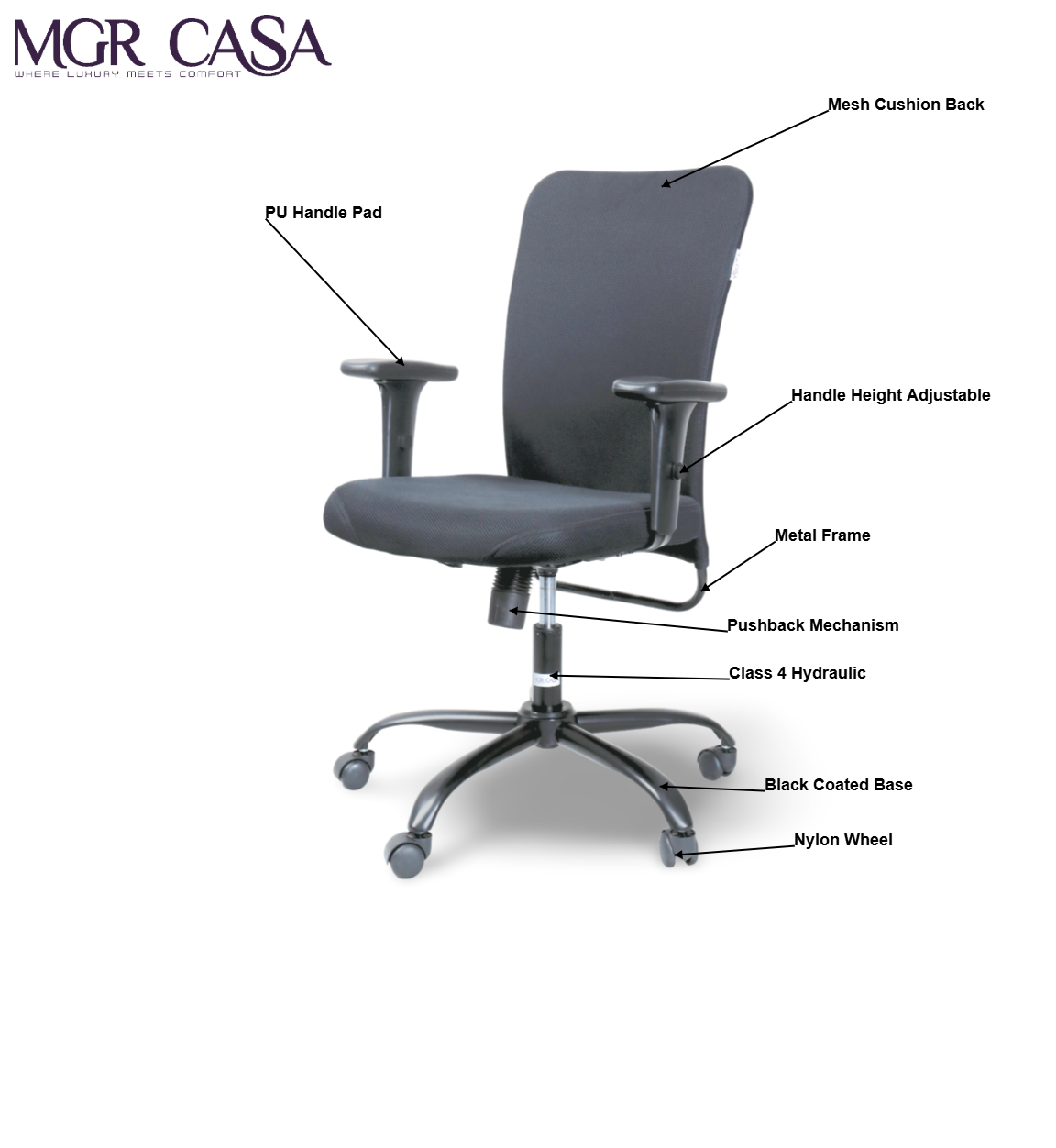 MGR NF UP DOWN BLACK MID-BACK MESH OFFICE CHAIR