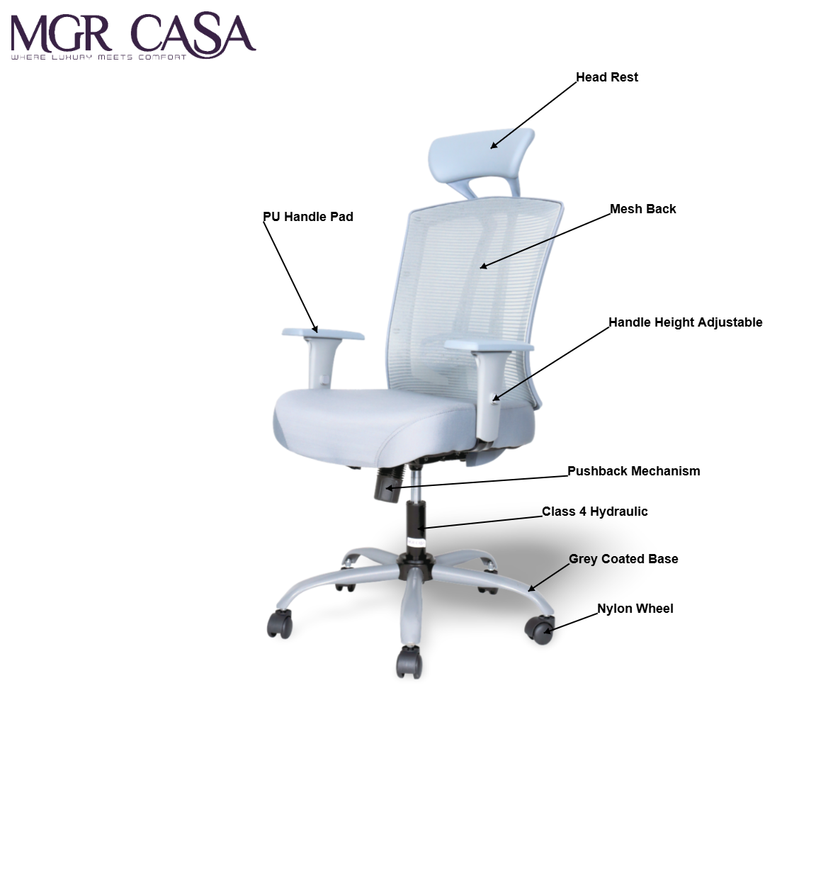 MGR VIBE GREY HIGH BACK MESH OFFICE CHAIR