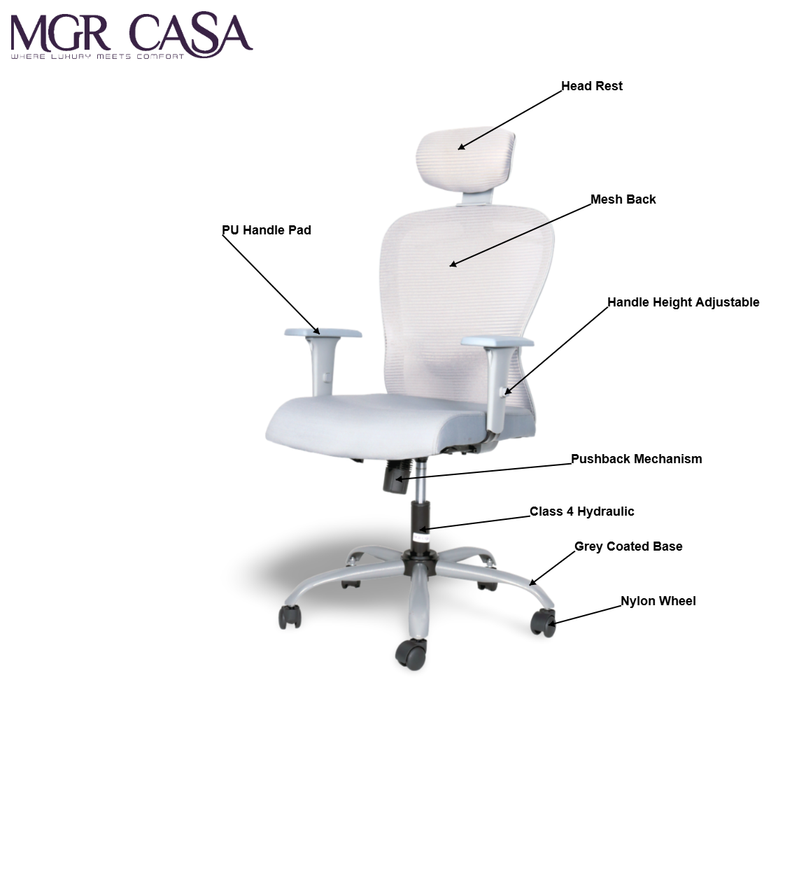 MGR BUTTERFLY GREY HIGH BACK MESH OFFICE CHAIR