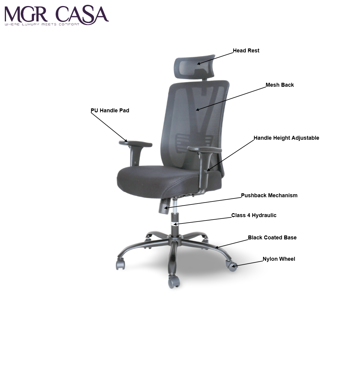 MGR MATEOR BLACK HIGH BACK MESH OFFICE CHAIR