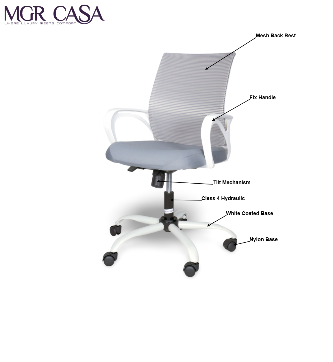 MGR DELTA WHITE-GREY MID-BACK MESH OFFICE CHAIR