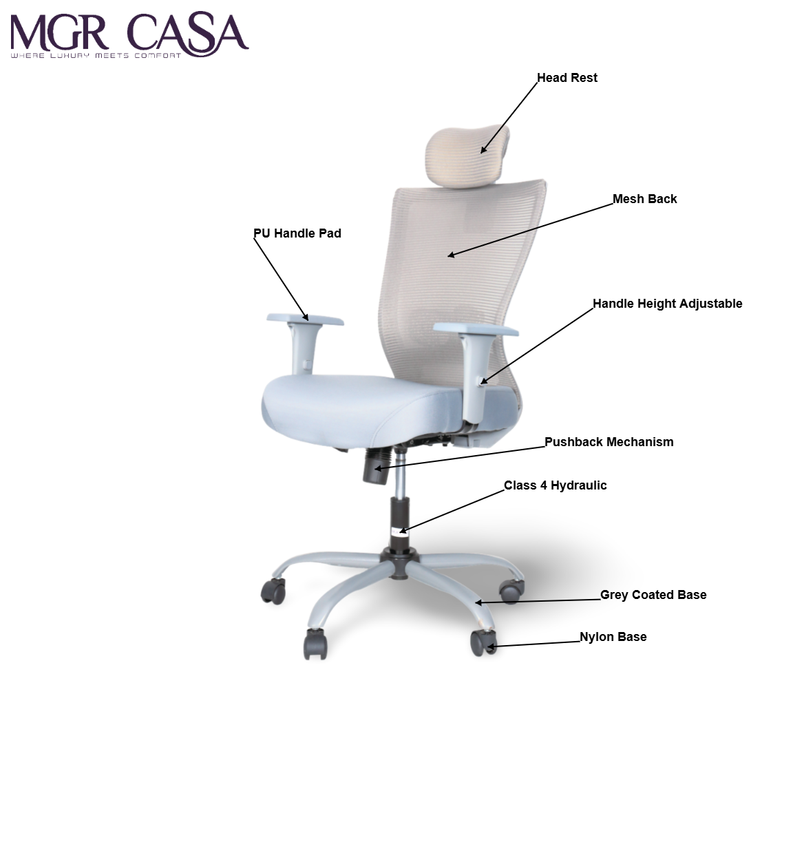 MGR MYSTIC GREY HIGH BACK MESH OFFICE CHAIR