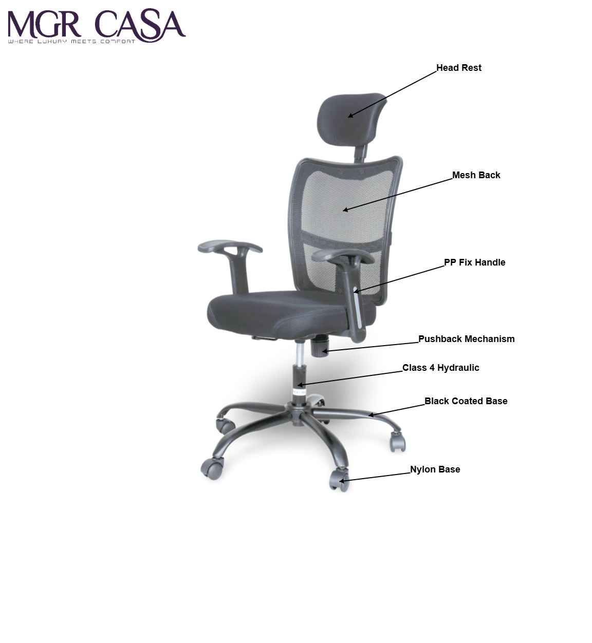 MGR BRIO BLACK HIGH BACK MESH OFFICE CHAIR
