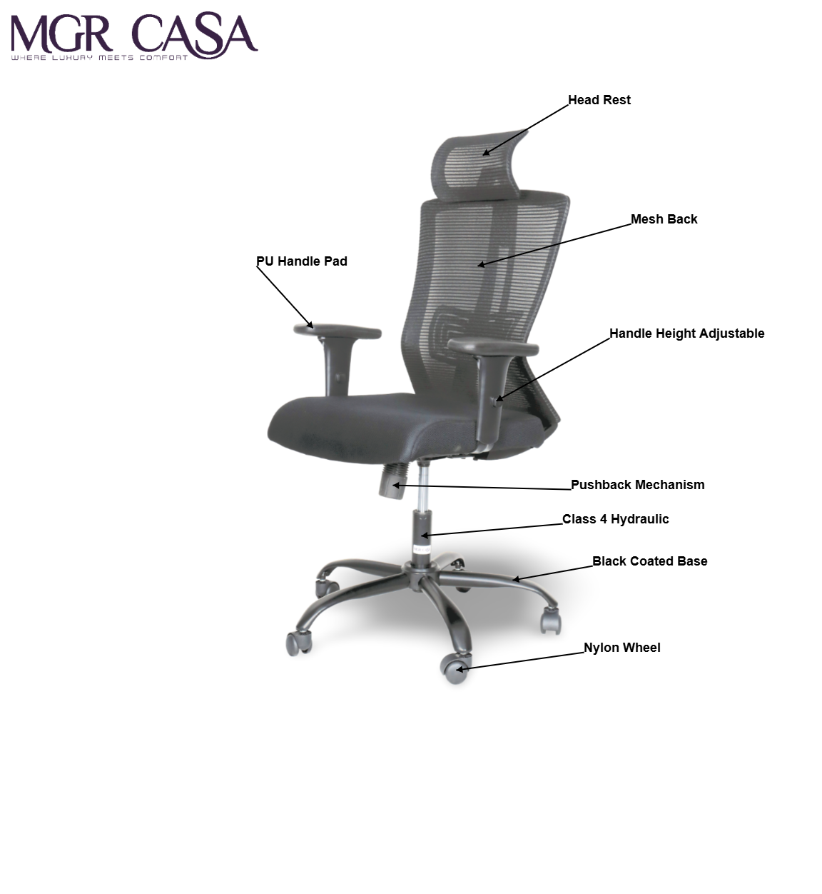 MGR EFFILE BLACK HIGH BACK MESH OFFICE CHAIR