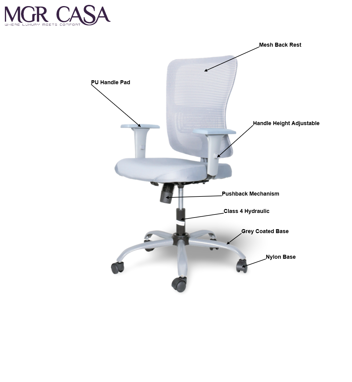 MGR VENTO GREY MID-BACK MESH OFFICE CHAIR