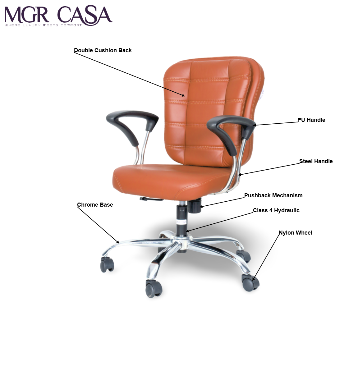 MGR ANACONDA MEDIUM BACK PU CUSHION OFFICE CHAIR