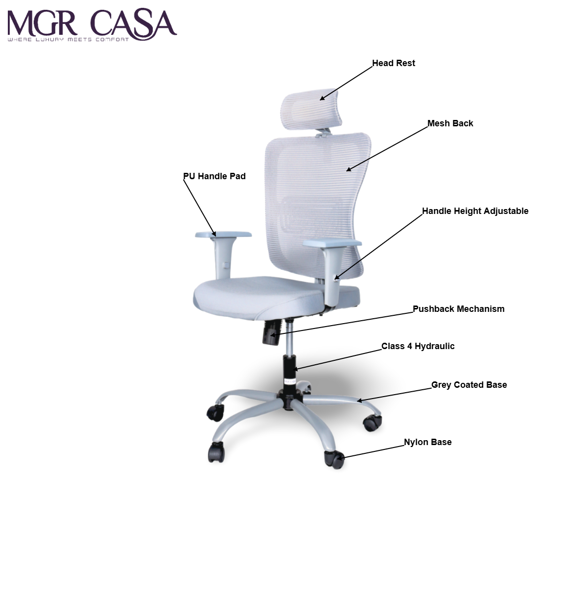 MGR VENTO GREY HIGH BACK MESH OFFICE CHAIR