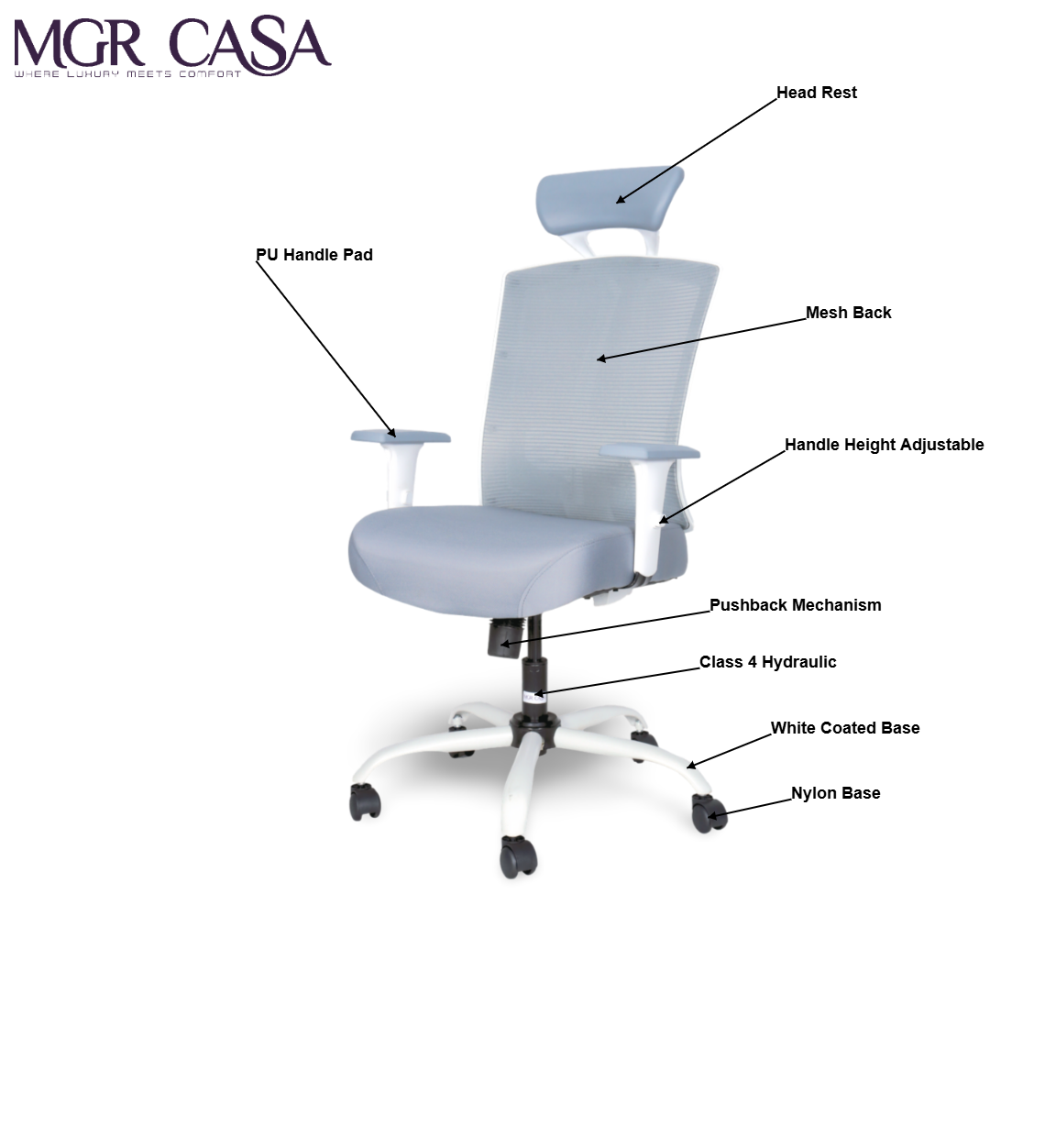 MGR VIBE WHITE HIGH BACK MESH OFFICE CHAIR
