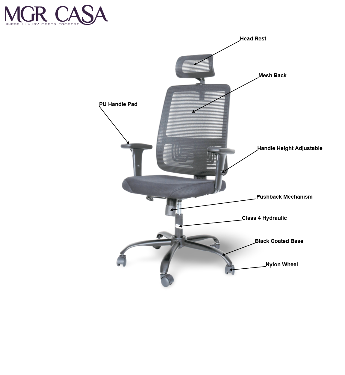 MGR RIO BLACK HIGH BACK MESH OFFICE CHAIR