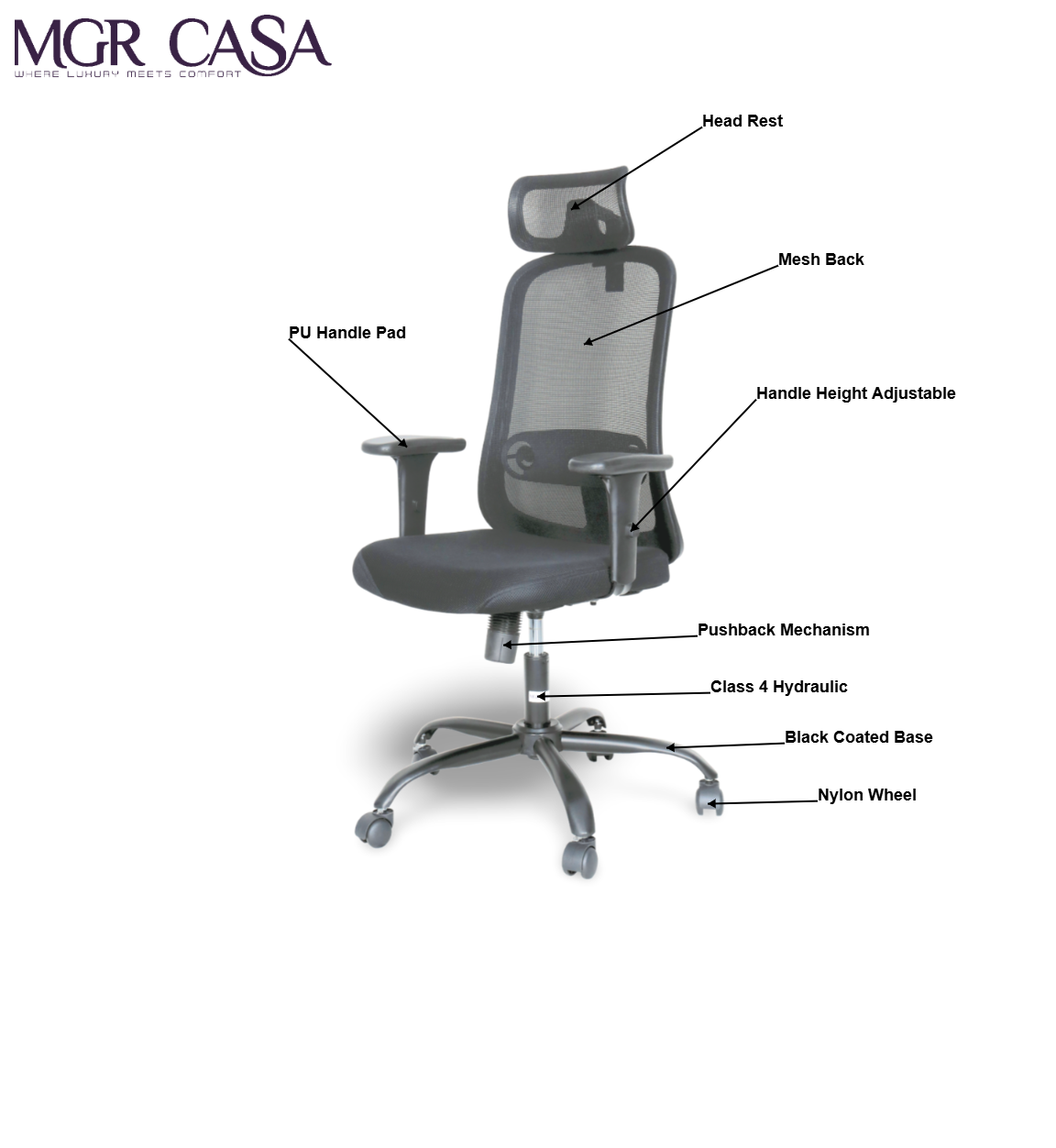 MGR ZOOM BLACK HIGH BACK MESH OFFICE CHAIR