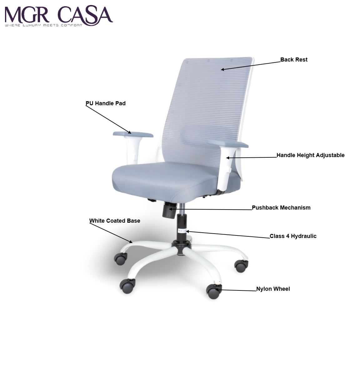 MGR HILITE GREY MID-BACK MESH OFFICE CHAIR