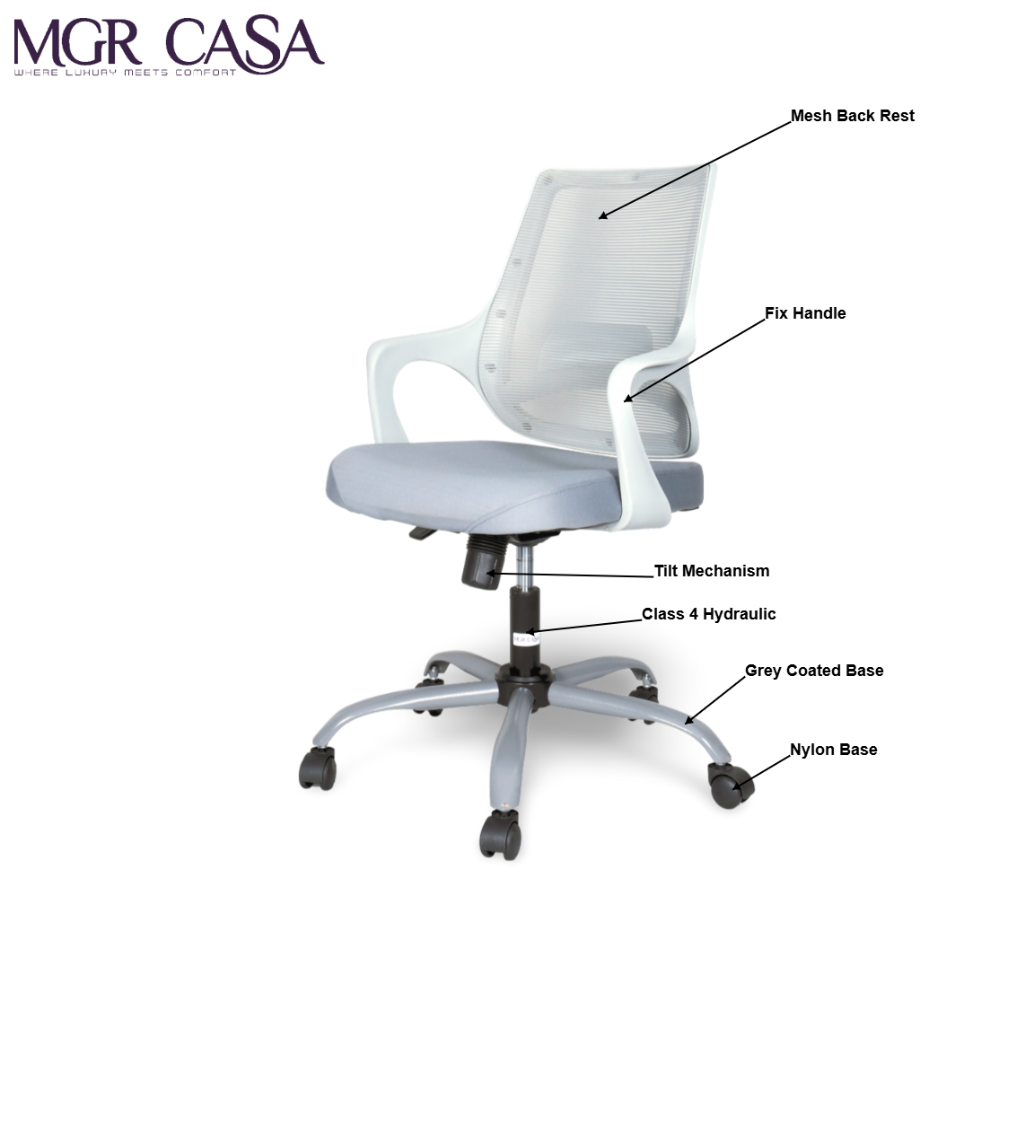MGR MONO GREY MID-BACK MESH OFFICE CHAIR