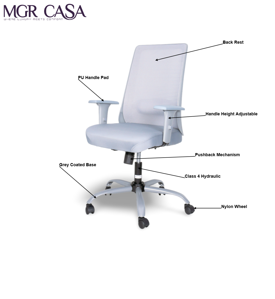 MGR HILITE GREY MID-BACK MESH OFFICE CHAIR