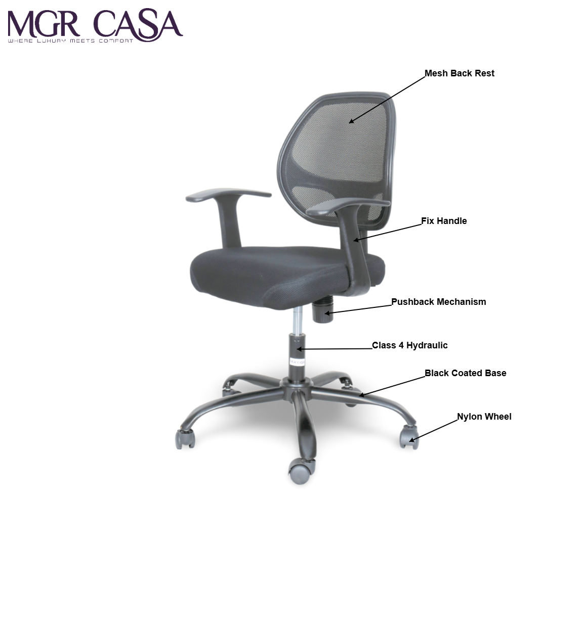 MGR 803 BLACK MID-BACK MESH OFFICE CHAIR